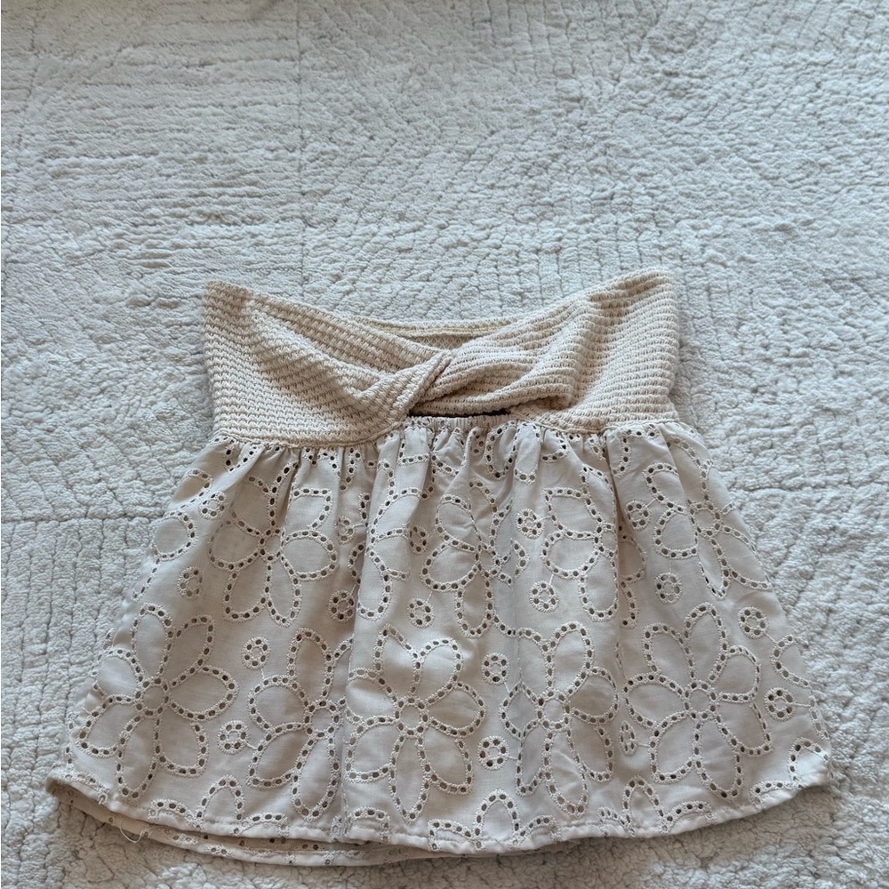 SHEIN Beige Eyelet Lace Blouse